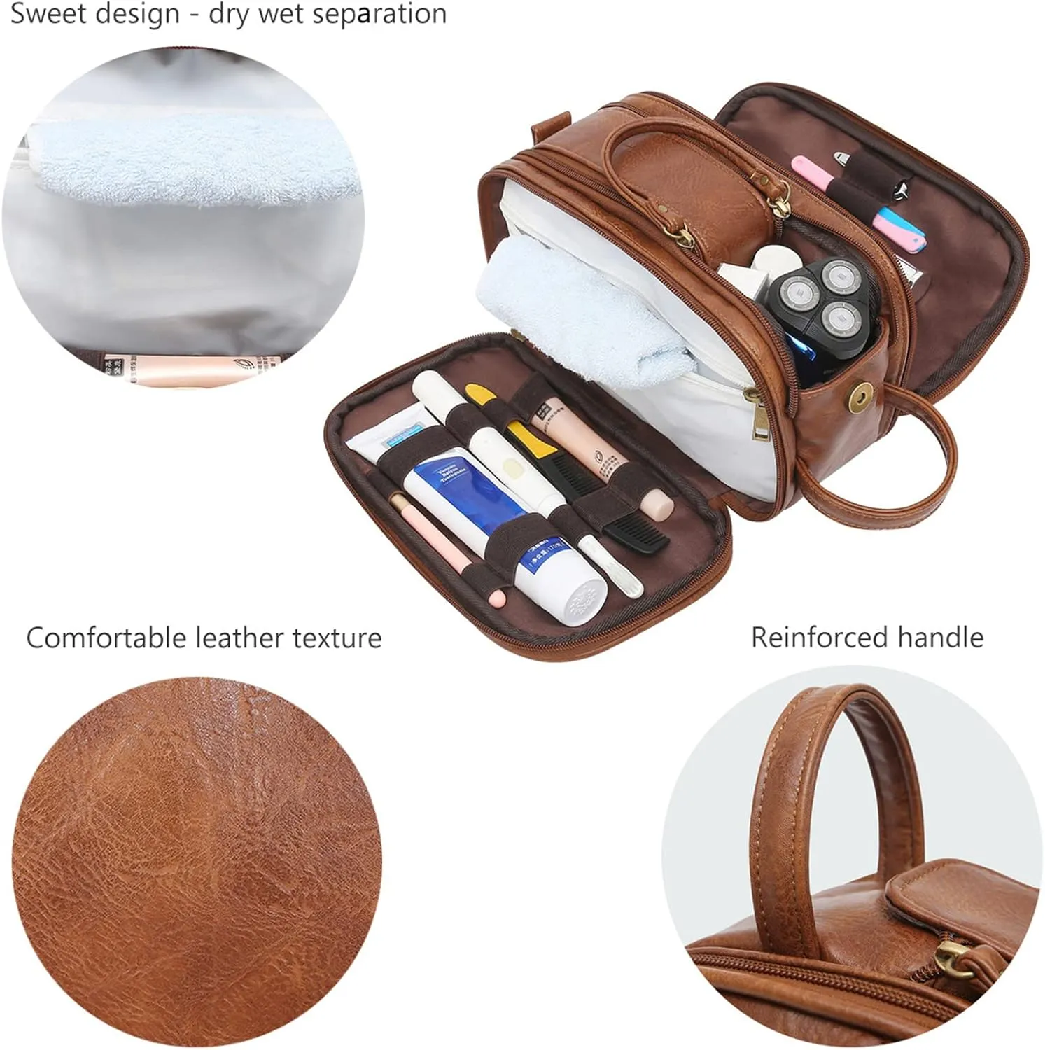 rismart Men's Travel Toiletry Bag Pu Leather Water Resistant Organizer Travel Kit
