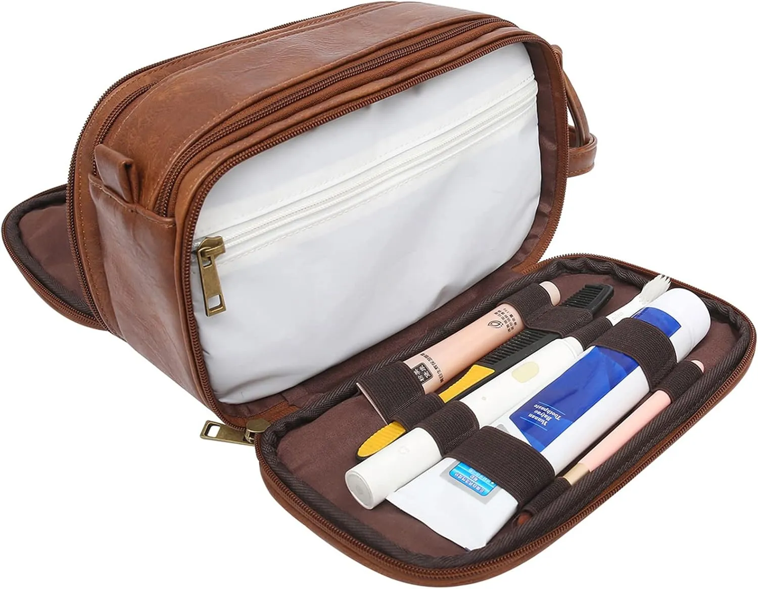 rismart Men's Travel Toiletry Bag Pu Leather Water Resistant Organizer Travel Kit