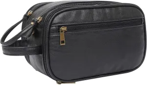 rismart Men's Travel Toiletry Bag Pu Leather Water Resistant Organizer Travel Kit