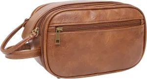 rismart Men's Travel Toiletry Bag Pu Leather Water Resistant Organizer Travel Kit