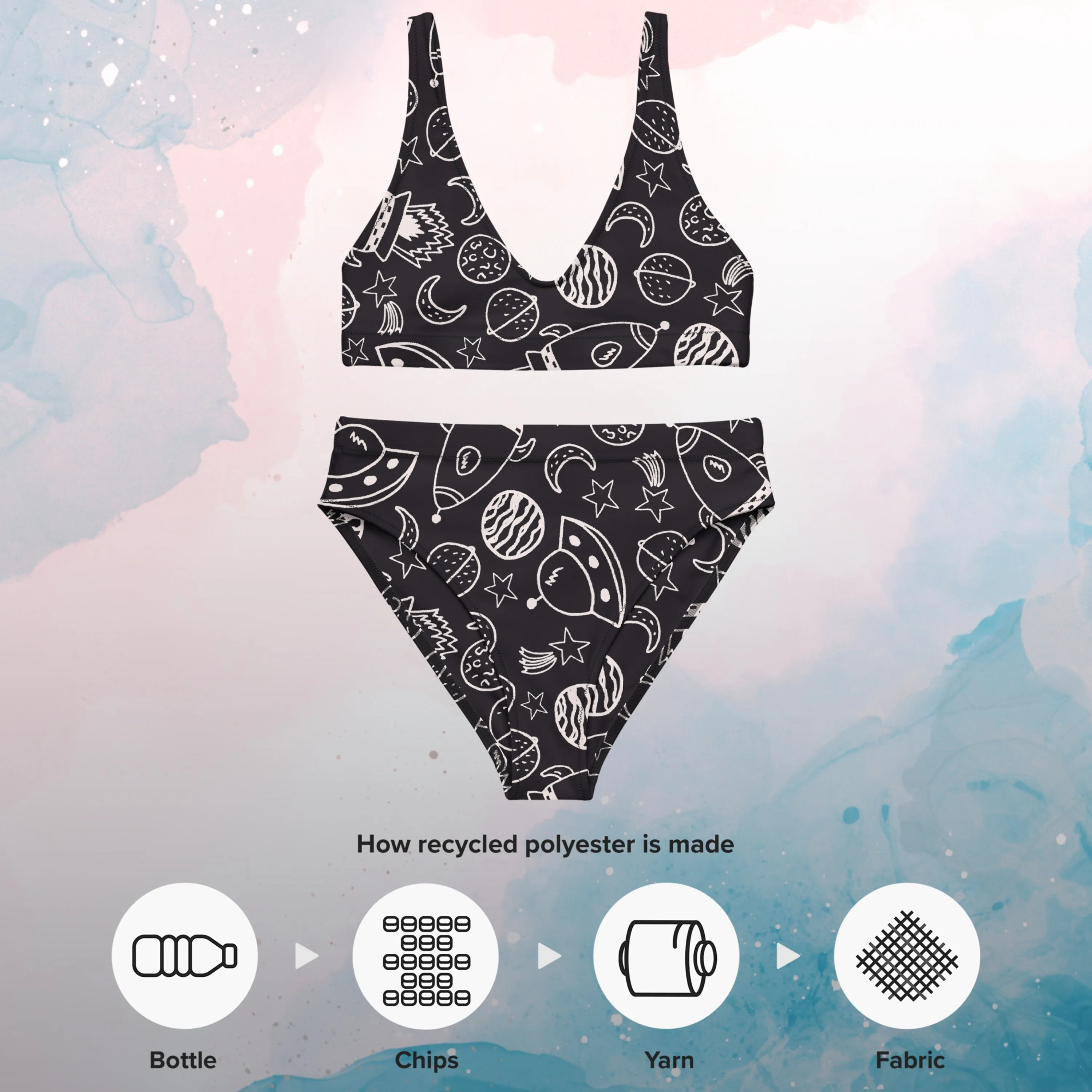 Rocket Ships and Planets Womens Recycled High Waisted Bikini Set