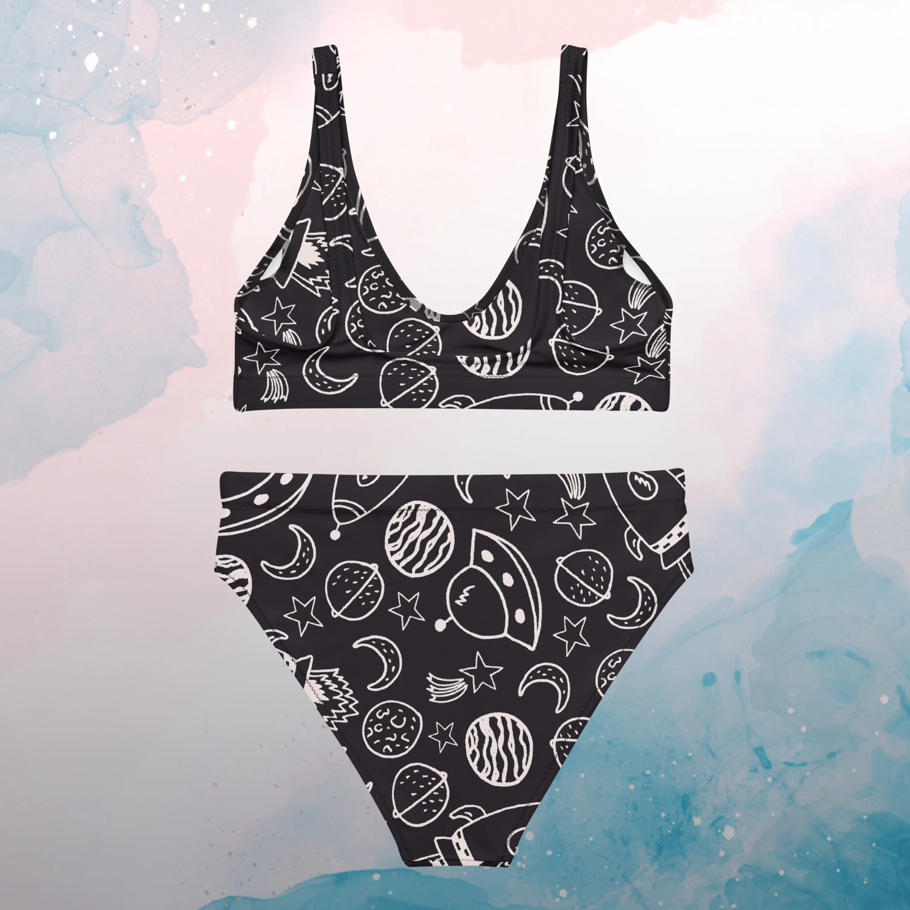 Rocket Ships and Planets Womens Recycled High Waisted Bikini Set