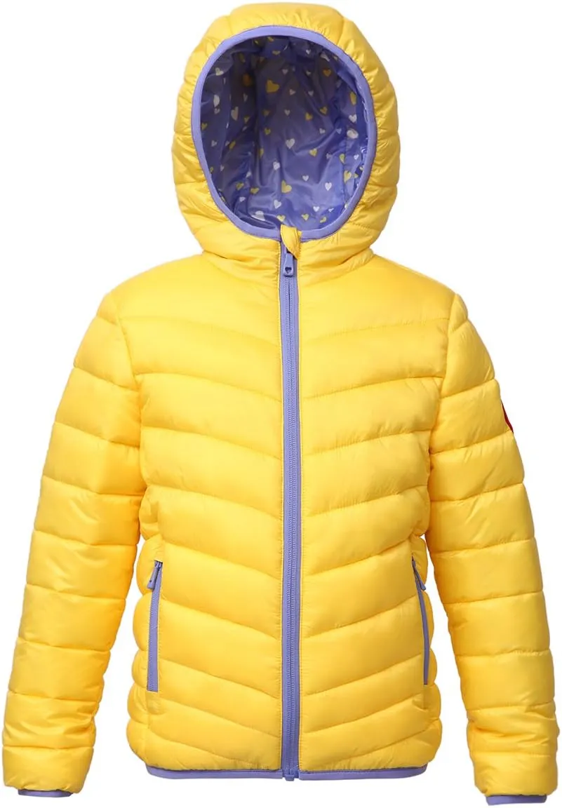 Rokka&Rolla Girls' Reversible Lightweight Puffer Jacket Hooded Water-Resistant Winter Coat