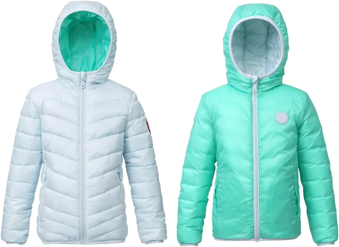 Rokka&Rolla Girls' Reversible Lightweight Puffer Jacket Hooded Water-Resistant Winter Coat
