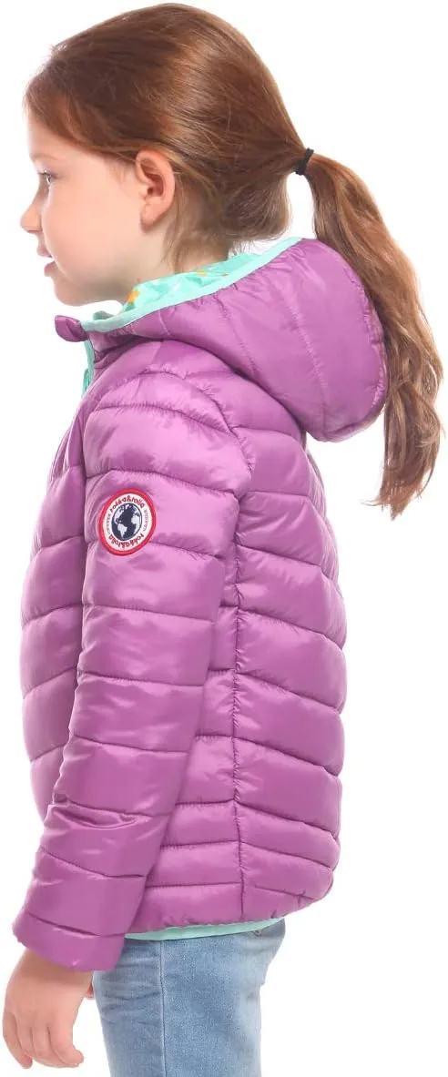 Rokka&Rolla Girls' Reversible Lightweight Puffer Jacket Hooded Water-Resistant Winter Coat