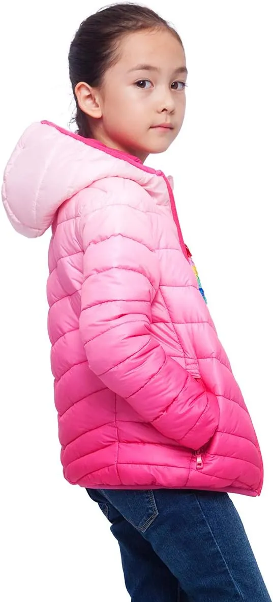 Rokka&Rolla Girls' Reversible Lightweight Puffer Jacket Hooded Water-Resistant Winter Coat
