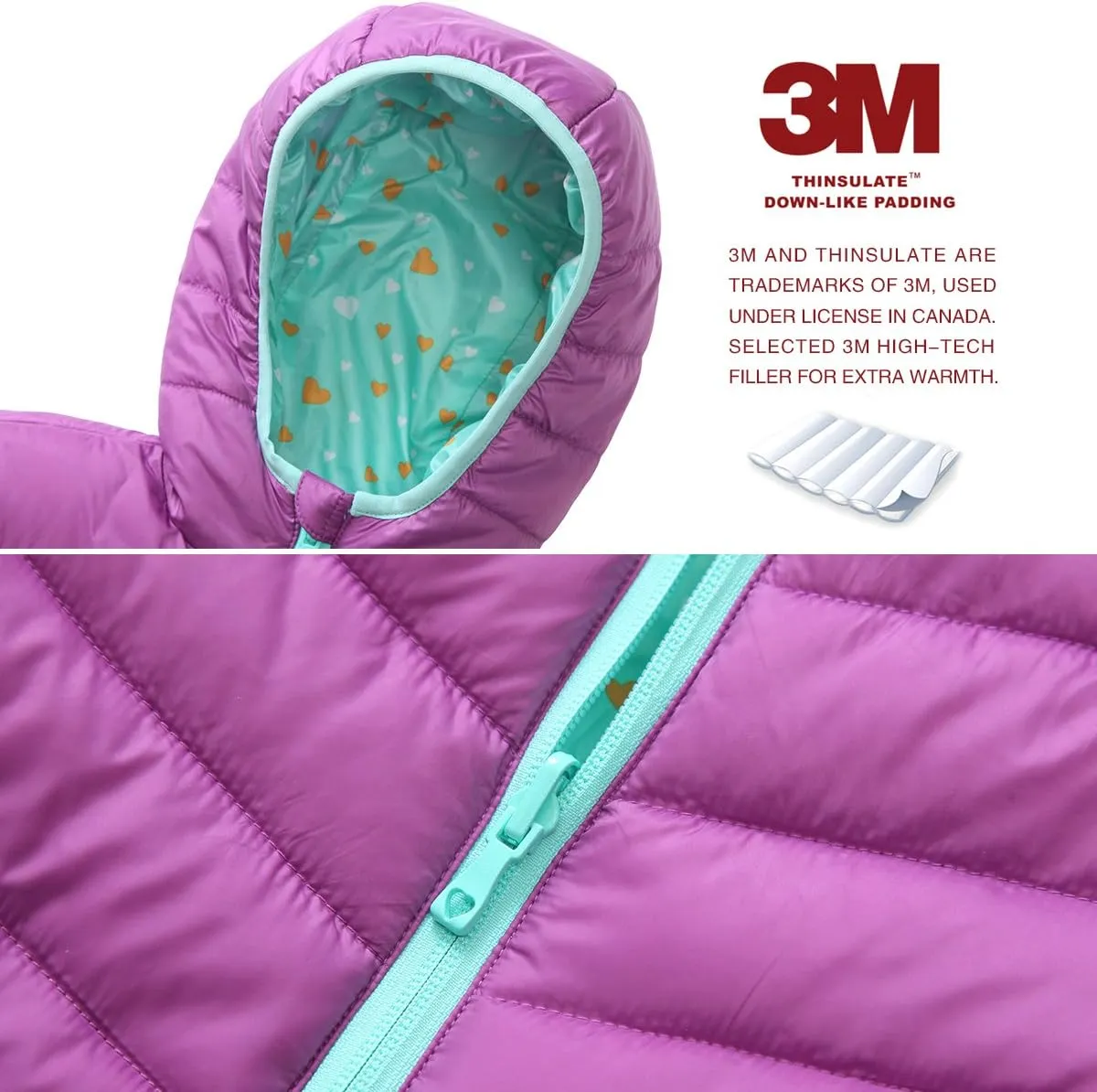 Rokka&Rolla Girls' Reversible Lightweight Puffer Jacket Hooded Water-Resistant Winter Coat