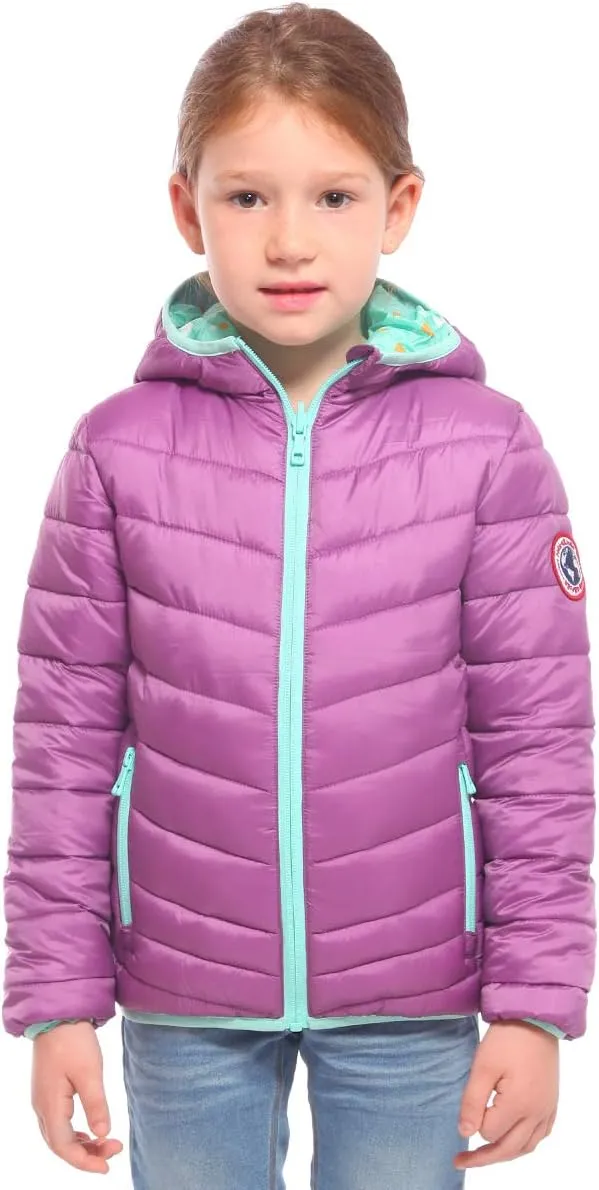 Rokka&Rolla Girls' Reversible Lightweight Puffer Jacket Hooded Water-Resistant Winter Coat