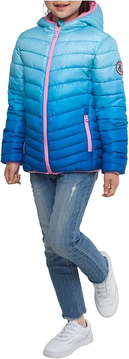 Rokka&Rolla Girls' Reversible Lightweight Puffer Jacket Hooded Water-Resistant Winter Coat