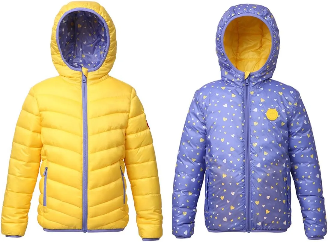 Rokka&Rolla Girls' Reversible Lightweight Puffer Jacket Hooded Water-Resistant Winter Coat