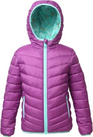 Rokka&Rolla Girls' Reversible Lightweight Puffer Jacket Hooded Water-Resistant Winter Coat