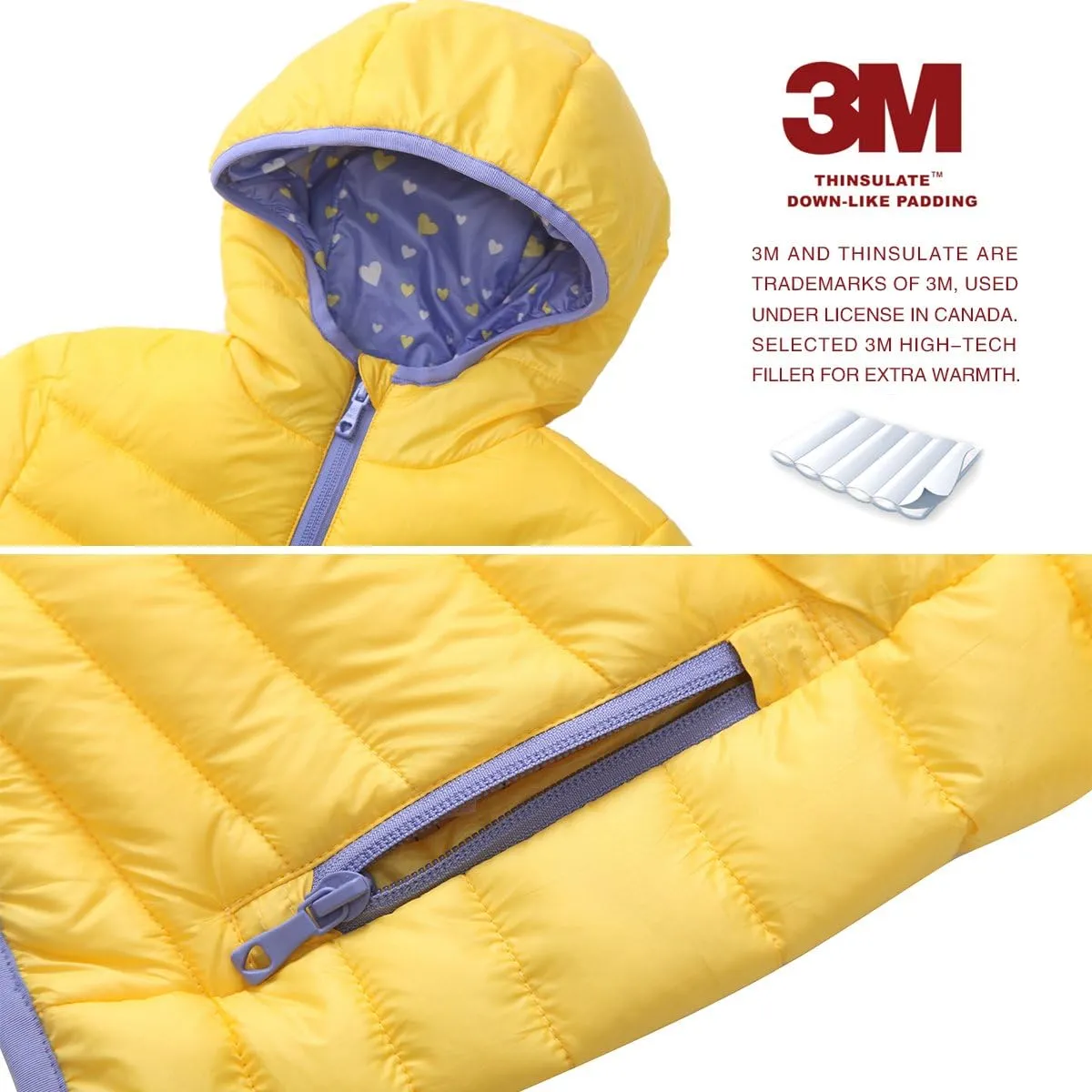 Rokka&Rolla Girls' Reversible Lightweight Puffer Jacket Hooded Water-Resistant Winter Coat