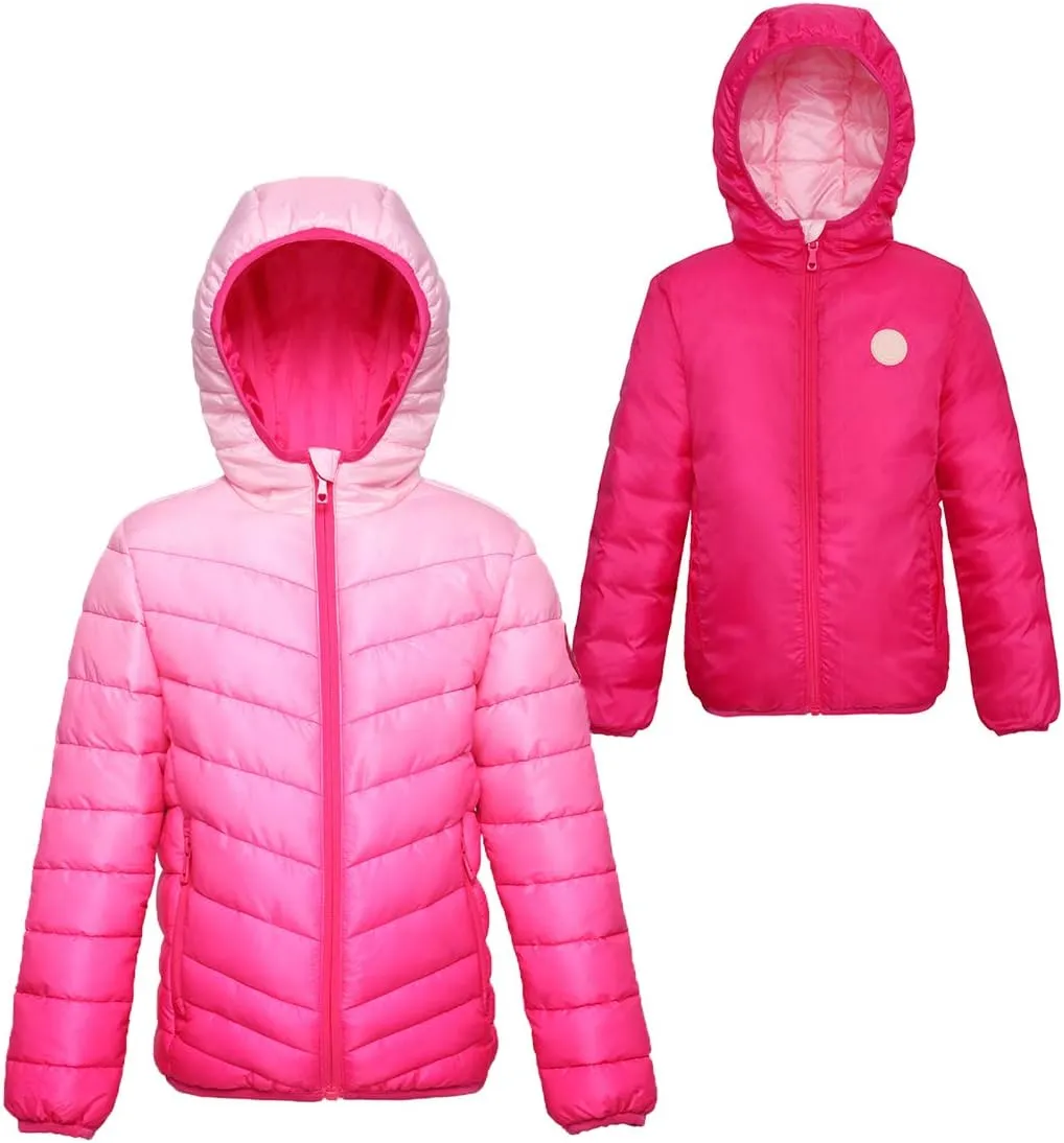Rokka&Rolla Girls' Reversible Lightweight Puffer Jacket Hooded Water-Resistant Winter Coat