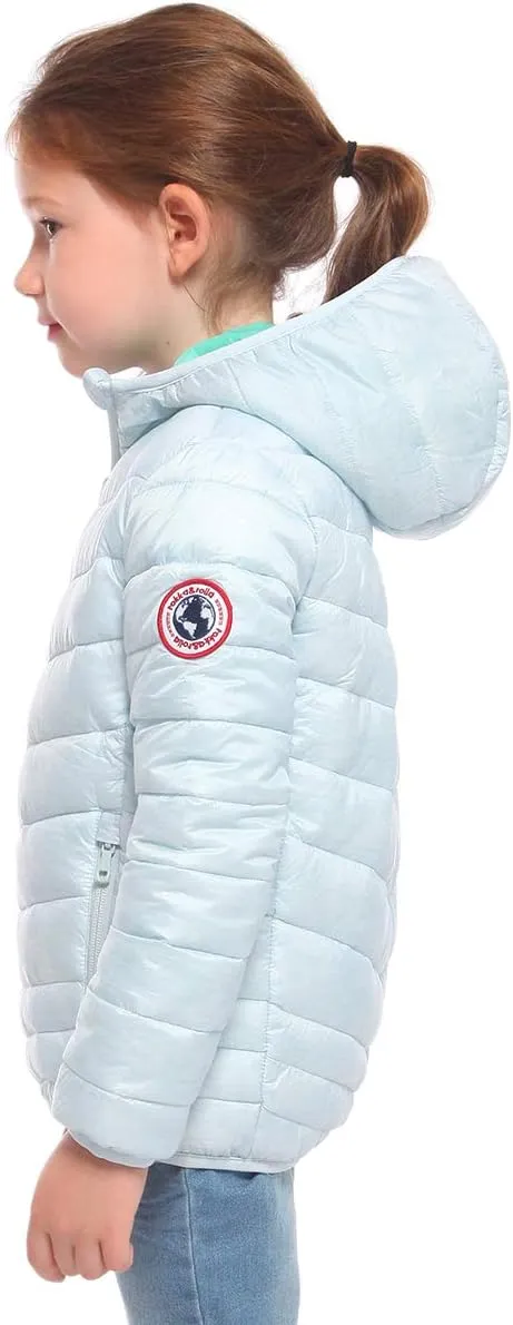 Rokka&Rolla Girls' Reversible Lightweight Puffer Jacket Hooded Water-Resistant Winter Coat