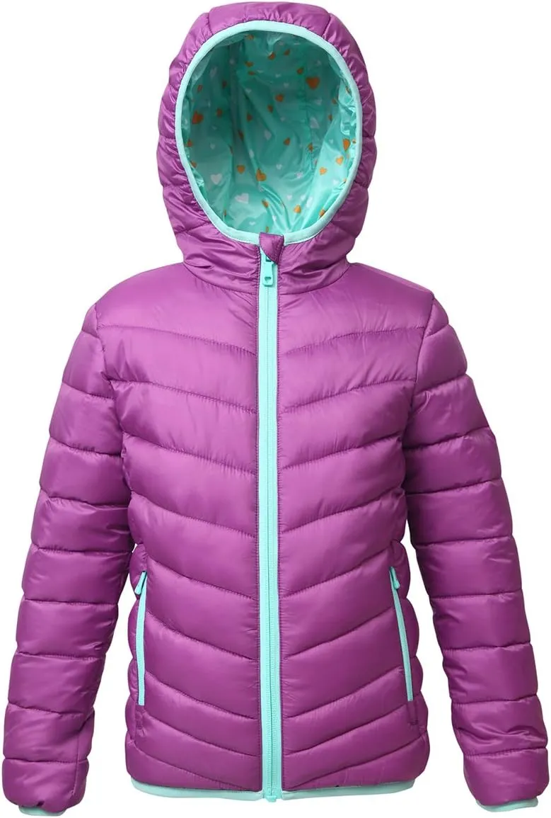 Rokka&Rolla Girls' Reversible Lightweight Puffer Jacket Hooded Water-Resistant Winter Coat