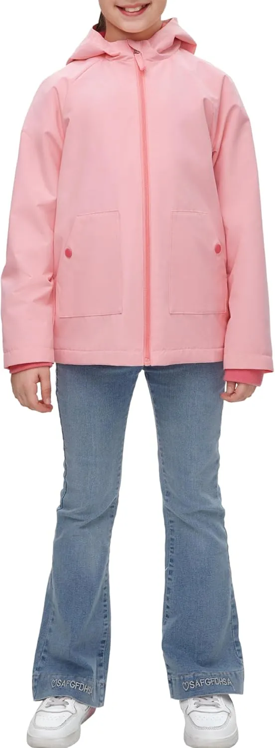 Rokka&Rolla Girls' Water-Resistant Fleece Lined Windbreaker Ripstop Transitional Jacket