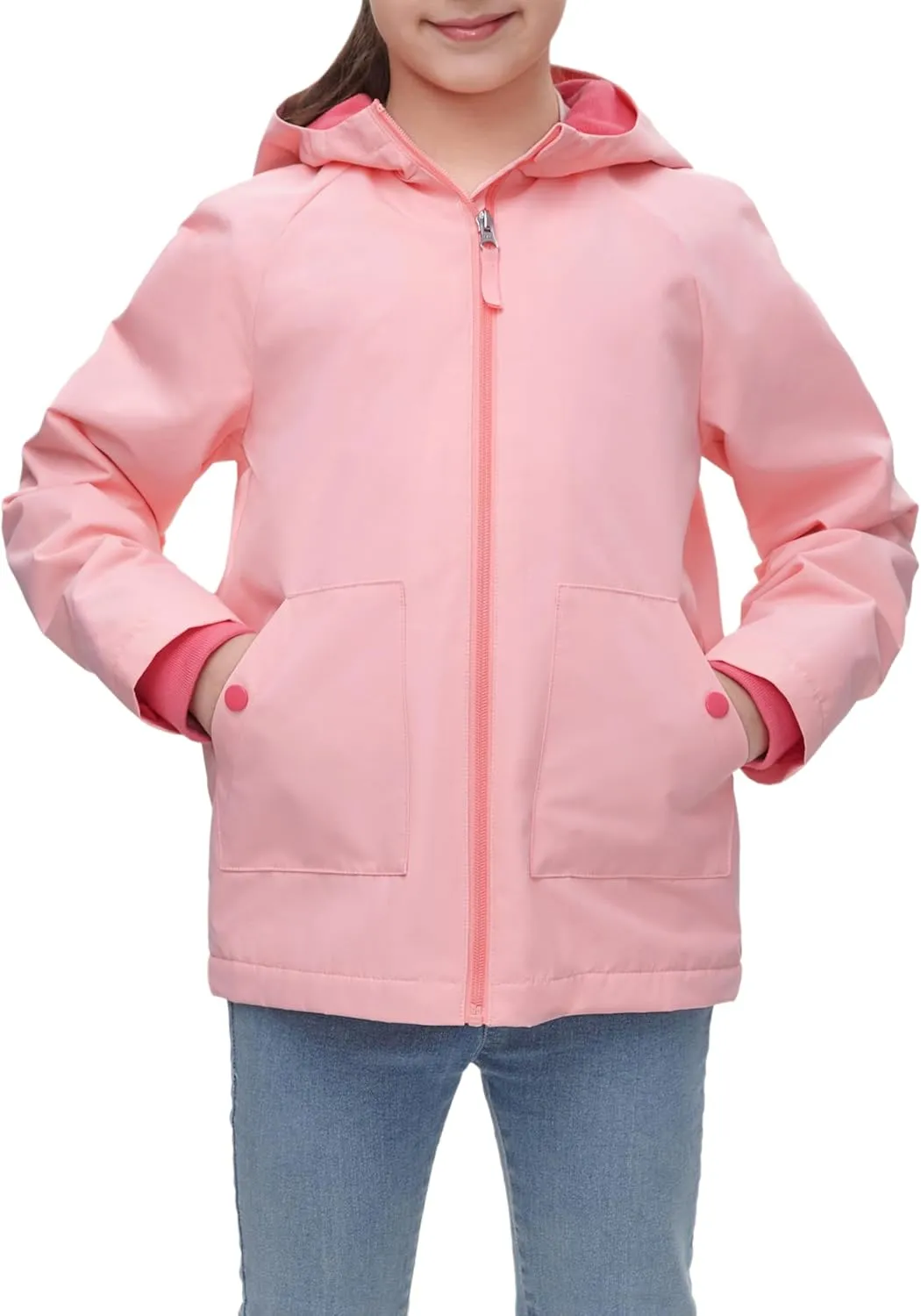 Rokka&Rolla Girls' Water-Resistant Fleece Lined Windbreaker Ripstop Transitional Jacket