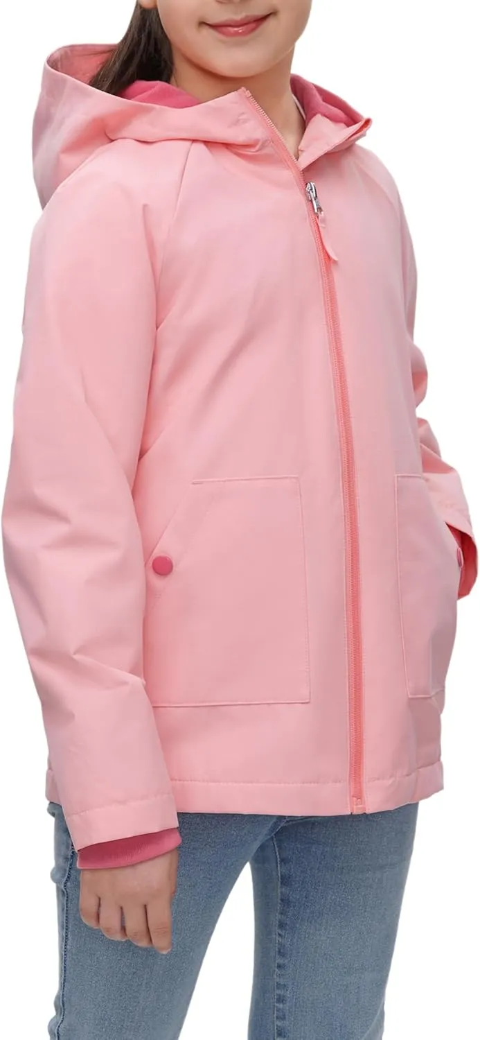 Rokka&Rolla Girls' Water-Resistant Fleece Lined Windbreaker Ripstop Transitional Jacket