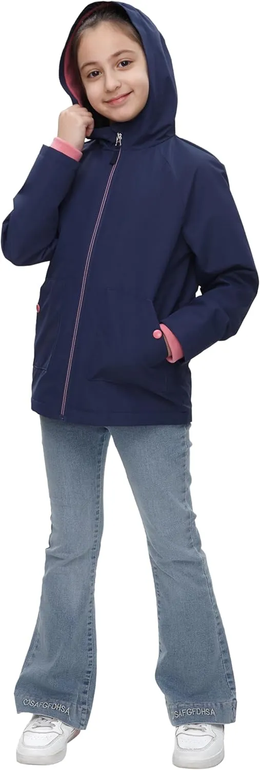 Rokka&Rolla Girls' Water-Resistant Fleece Lined Windbreaker Ripstop Transitional Jacket