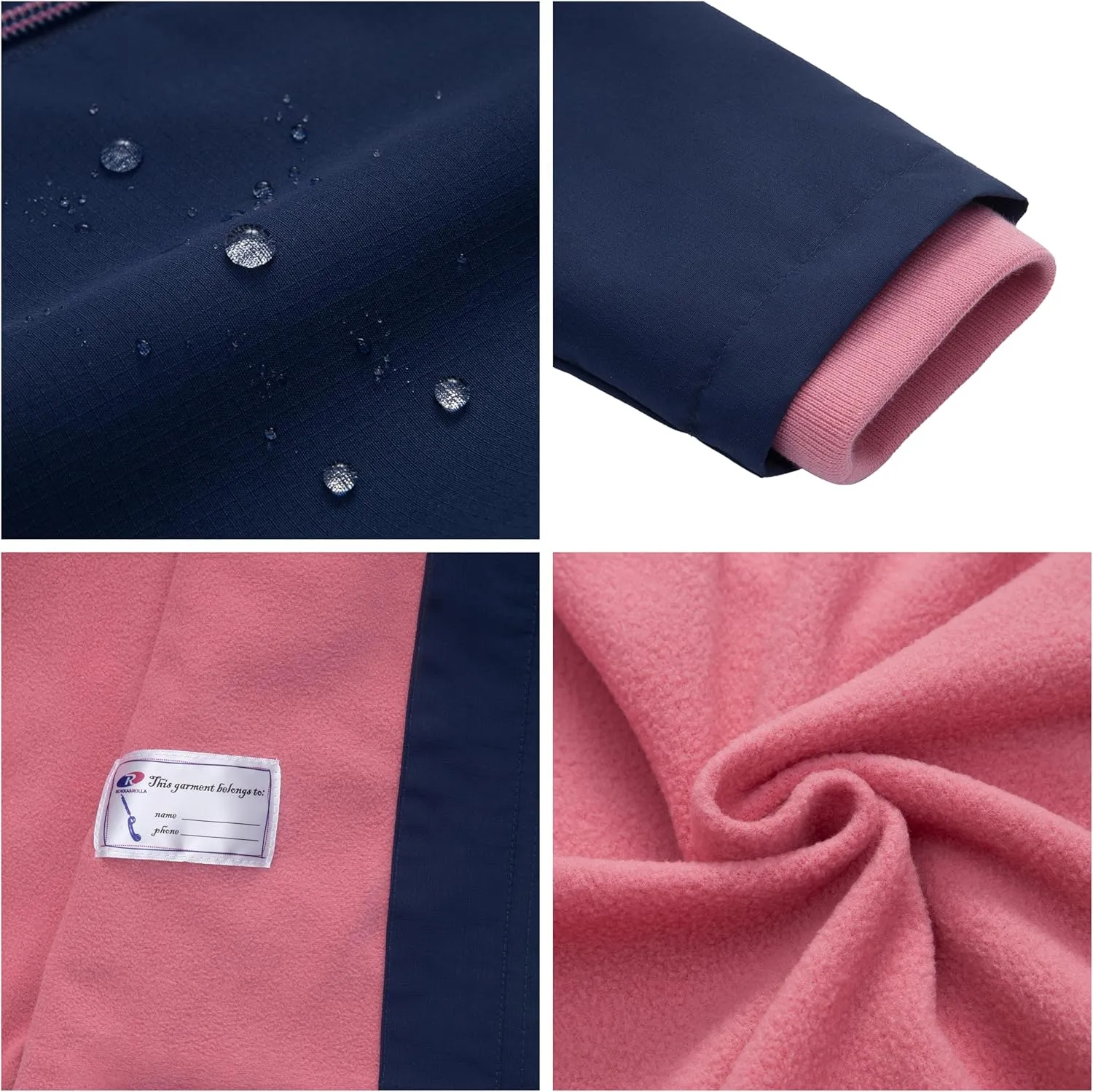 Rokka&Rolla Girls' Water-Resistant Fleece Lined Windbreaker Ripstop Transitional Jacket