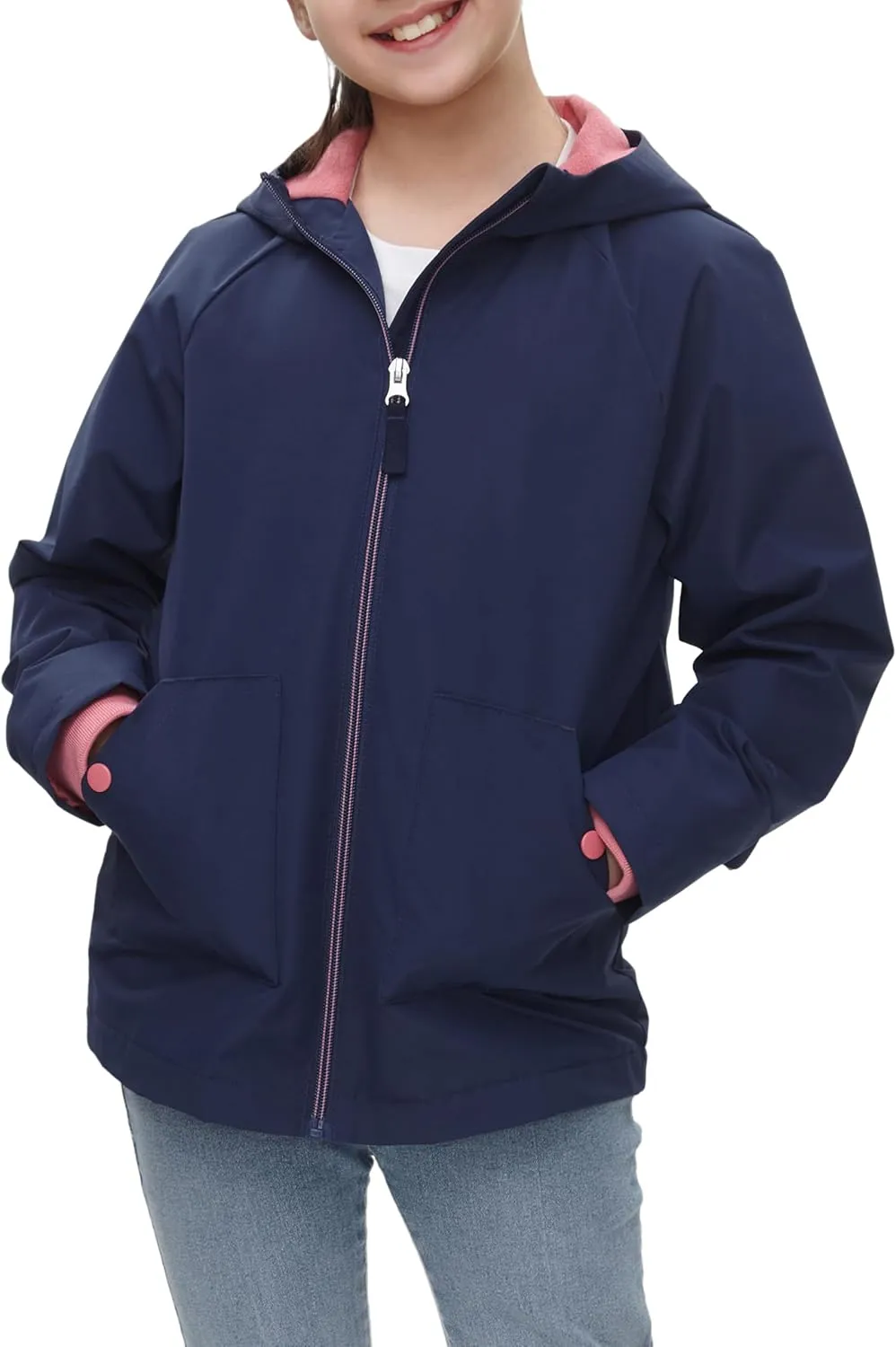 Rokka&Rolla Girls' Water-Resistant Fleece Lined Windbreaker Ripstop Transitional Jacket