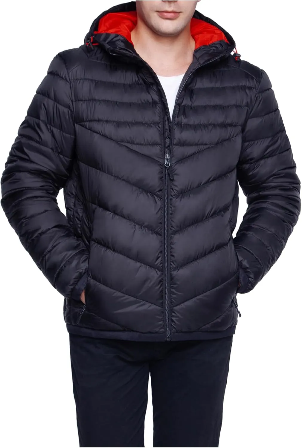 Rokka&Rolla Men's Lightweight Puffer Jacket Water-Resistant Hooded Winter Coat