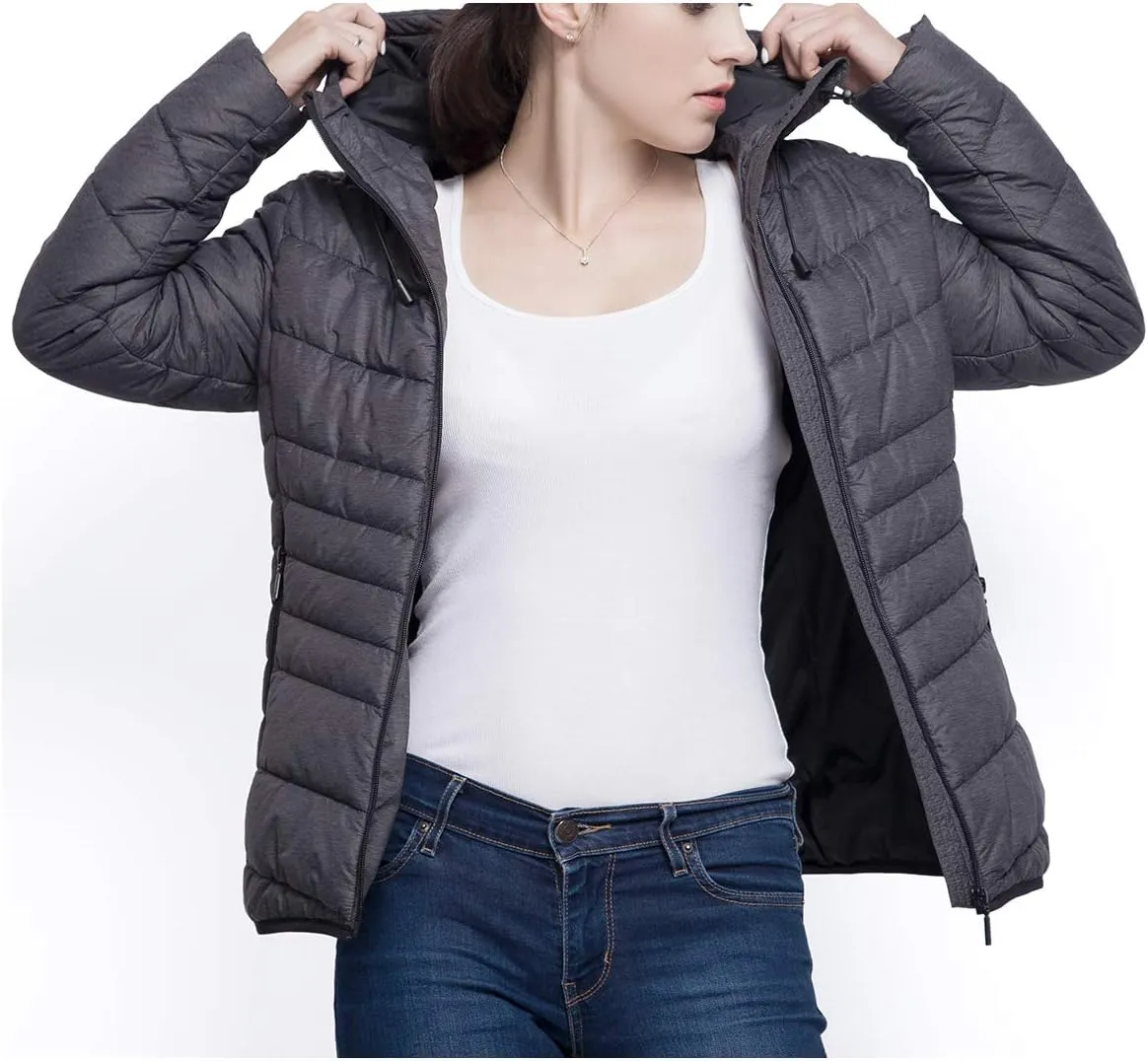 Rokka&Rolla Women's Lightweight Puffer Jacket Water-Resistant Hooded Winter Coat