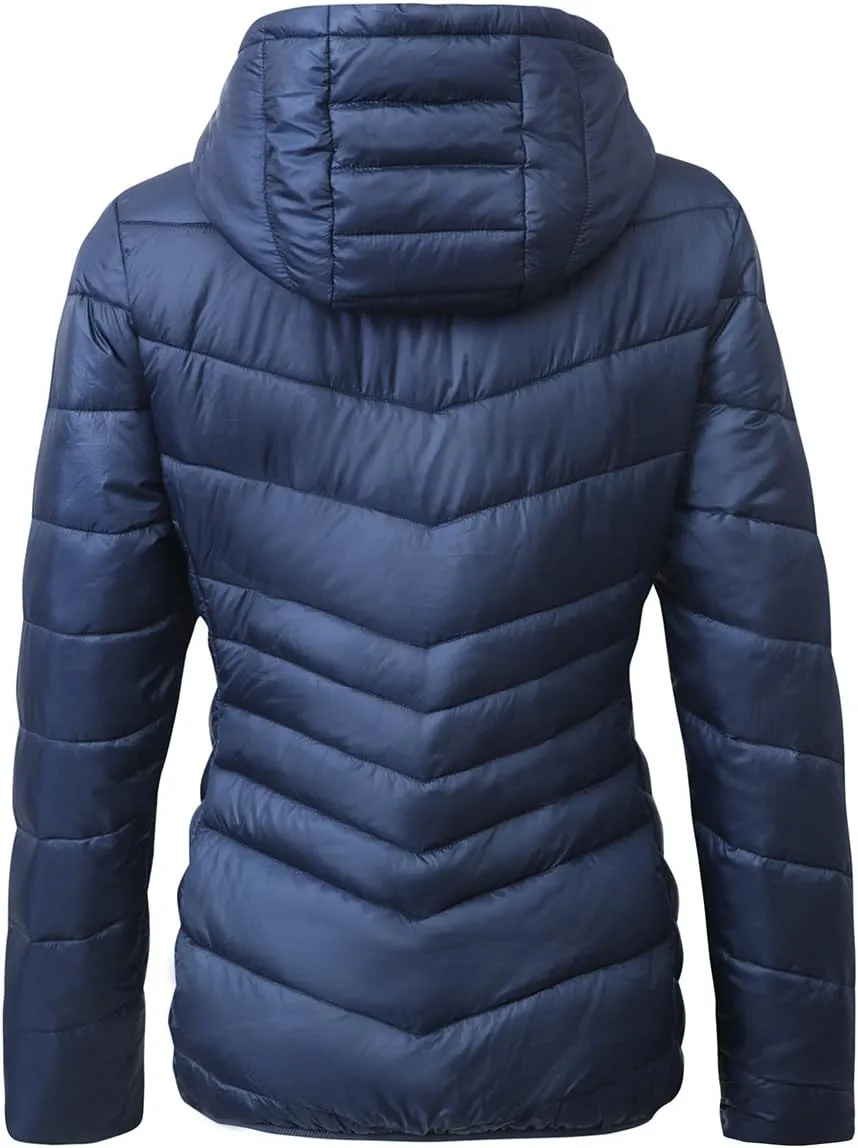 Rokka&Rolla Women's Lightweight Puffer Jacket Water-Resistant Hooded Winter Coat
