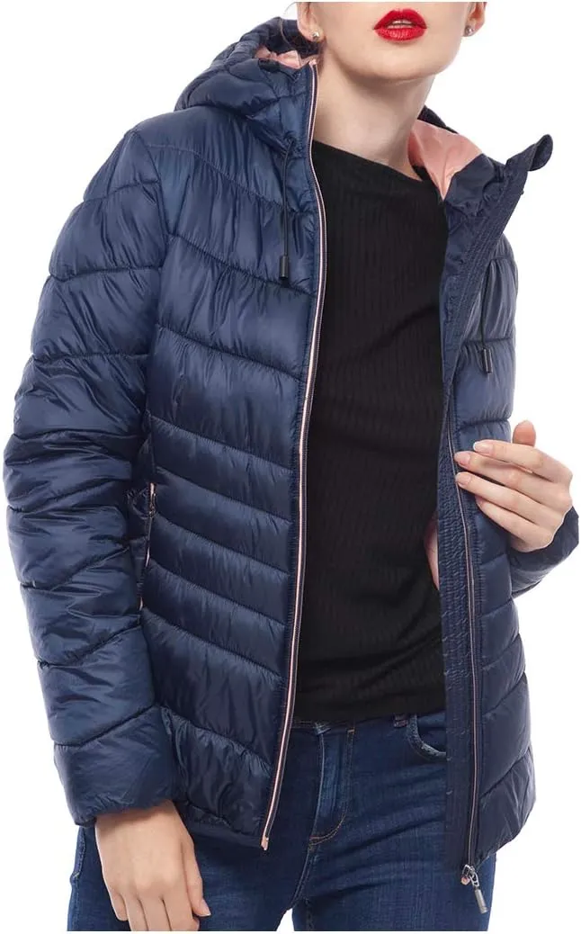 Rokka&Rolla Women's Lightweight Puffer Jacket Water-Resistant Hooded Winter Coat