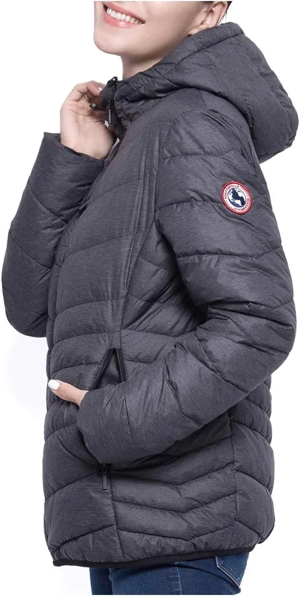 Rokka&Rolla Women's Lightweight Puffer Jacket Water-Resistant Hooded Winter Coat