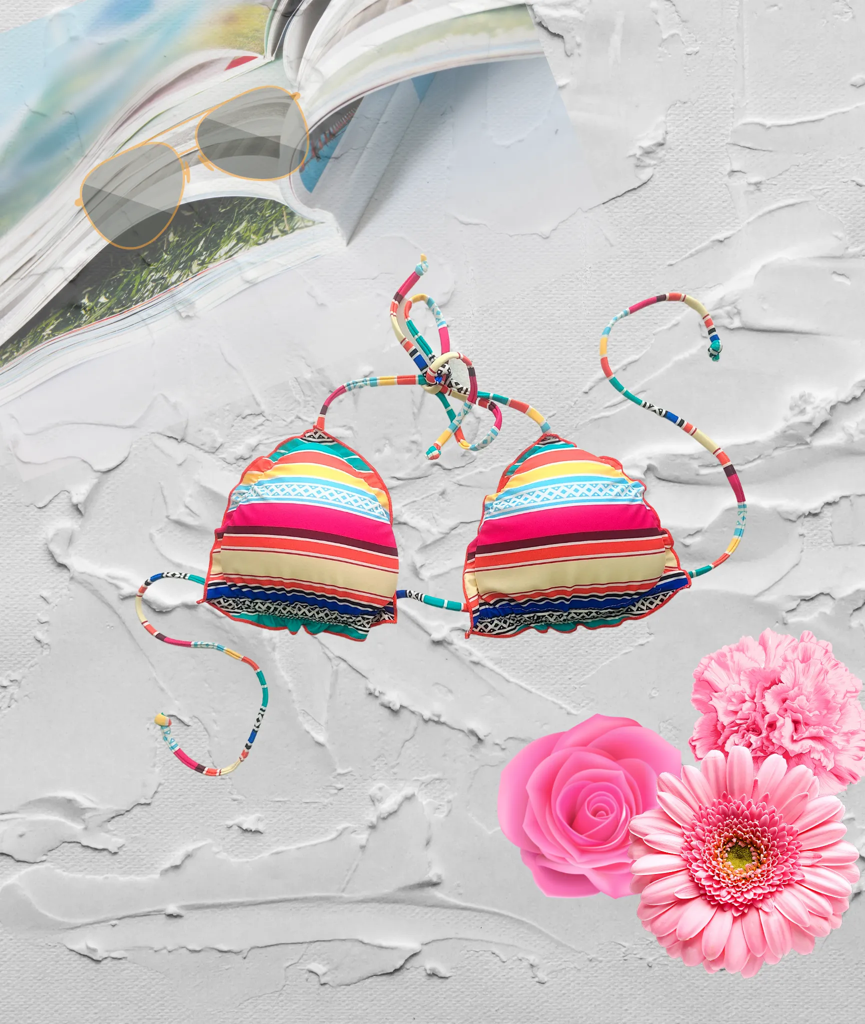 Ruffled Multi Colors Striped Bikini Set