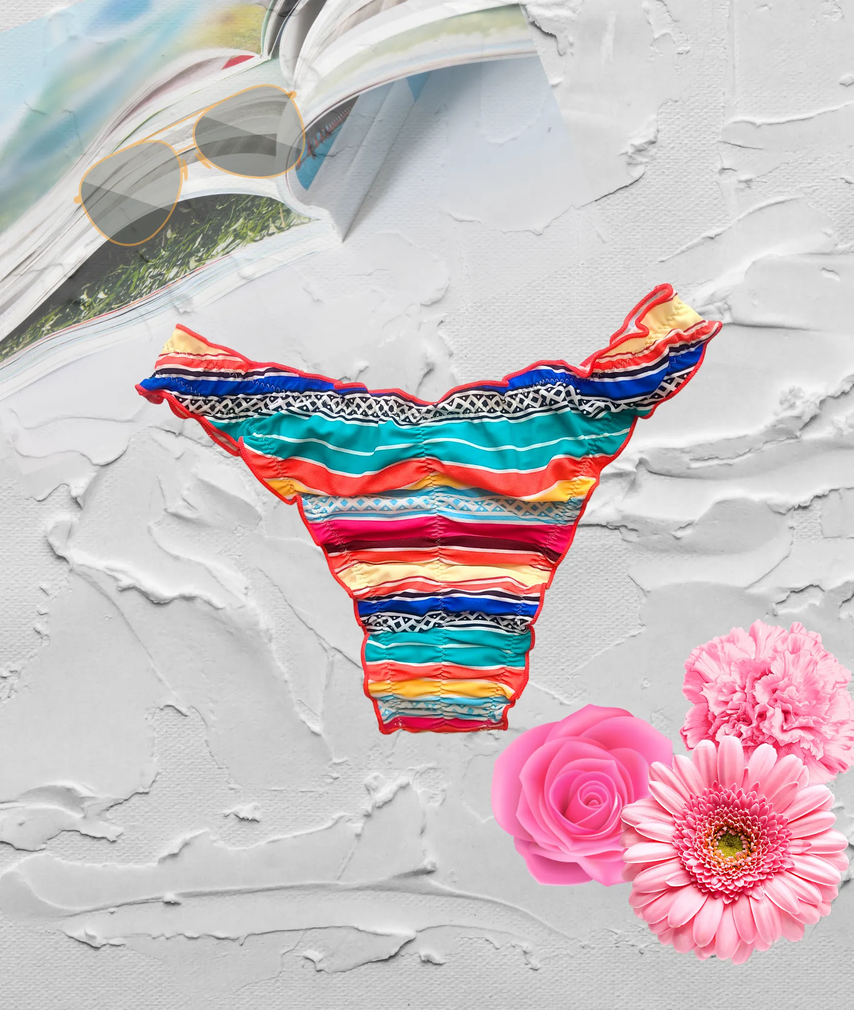 Ruffled Multi Colors Striped Bikini Set