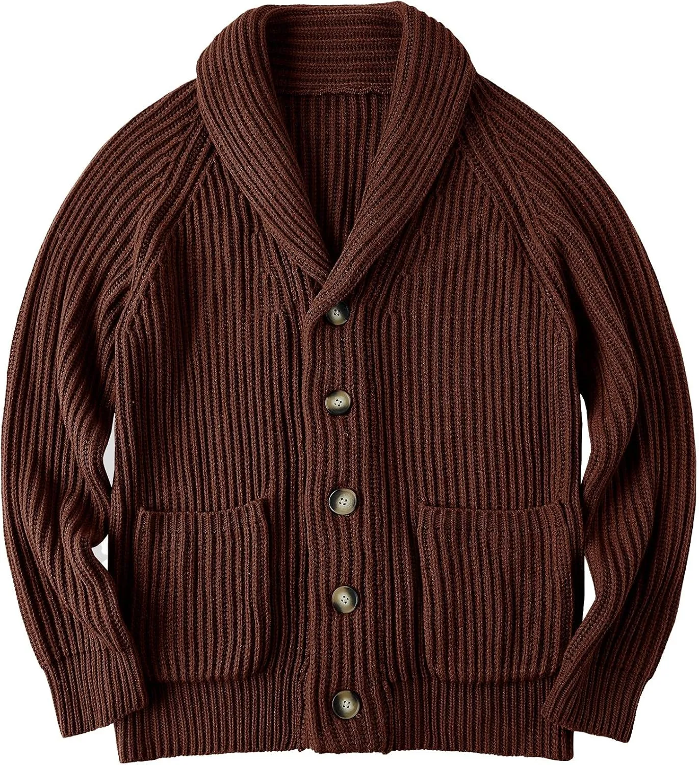 Ryannology Mens Shawl Neck Cardigan Sweater Cable Knit Zip Up Closure with Pockets Winter Sweaters Outerwear