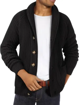 Ryannology Mens Shawl Neck Cardigan Sweater Cable Knit Zip Up Closure with Pockets Winter Sweaters Outerwear