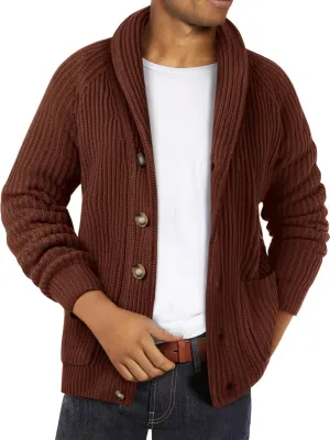 Ryannology Mens Shawl Neck Cardigan Sweater Cable Knit Zip Up Closure with Pockets Winter Sweaters Outerwear