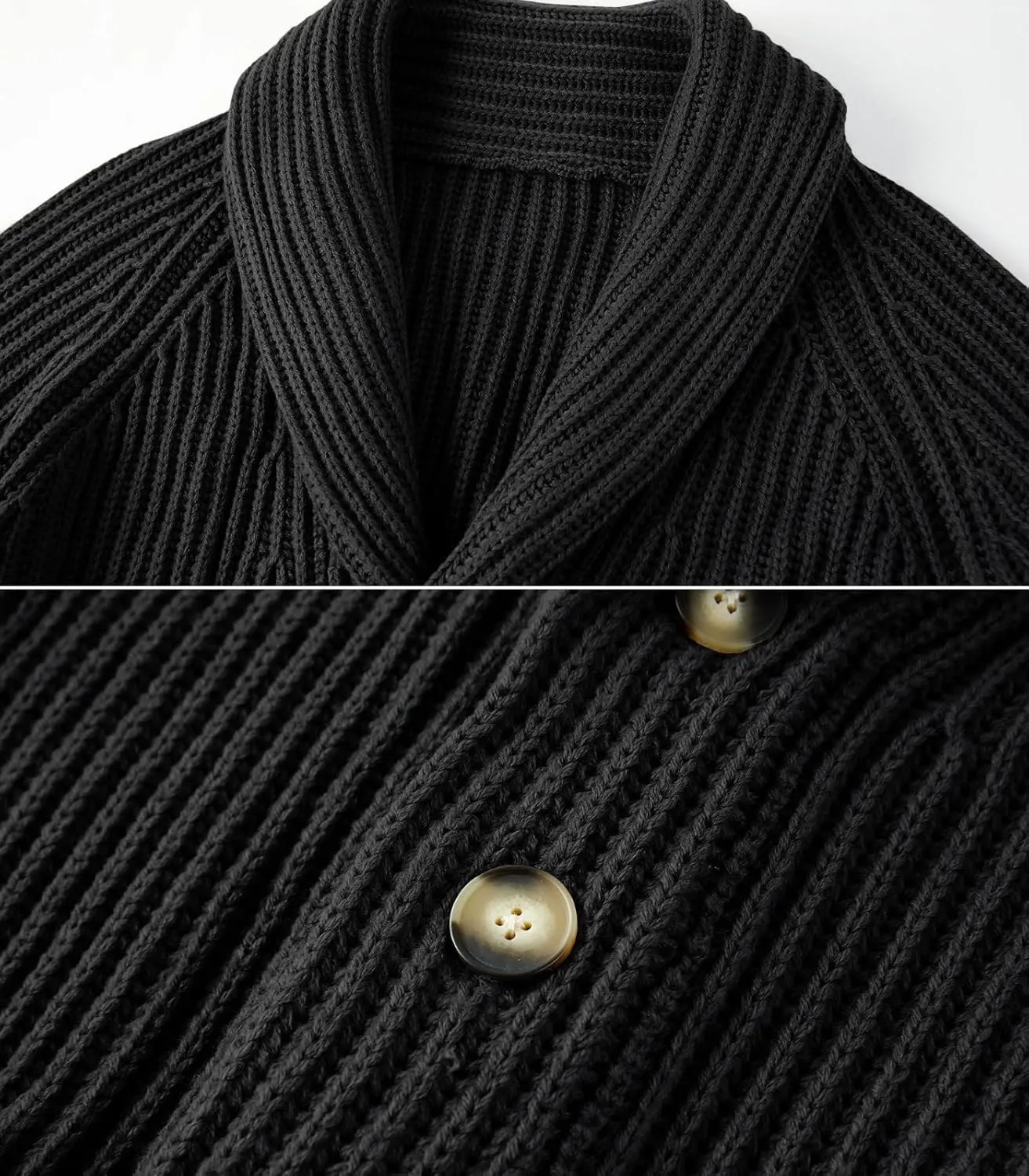 Ryannology Mens Shawl Neck Cardigan Sweater Cable Knit Zip Up Closure with Pockets Winter Sweaters Outerwear