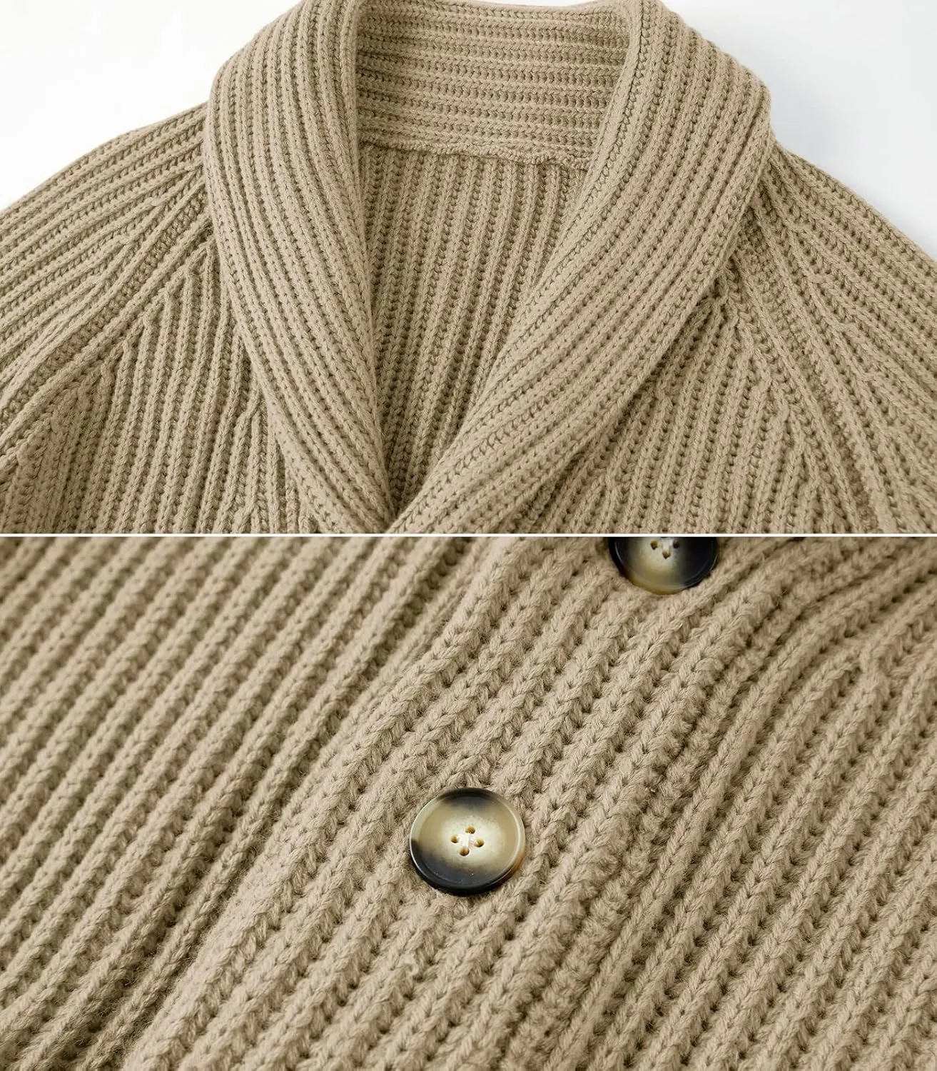 Ryannology Mens Shawl Neck Cardigan Sweater Cable Knit Zip Up Closure with Pockets Winter Sweaters Outerwear