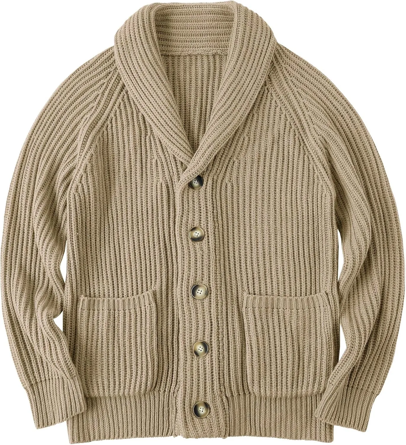 Ryannology Mens Shawl Neck Cardigan Sweater Cable Knit Zip Up Closure with Pockets Winter Sweaters Outerwear