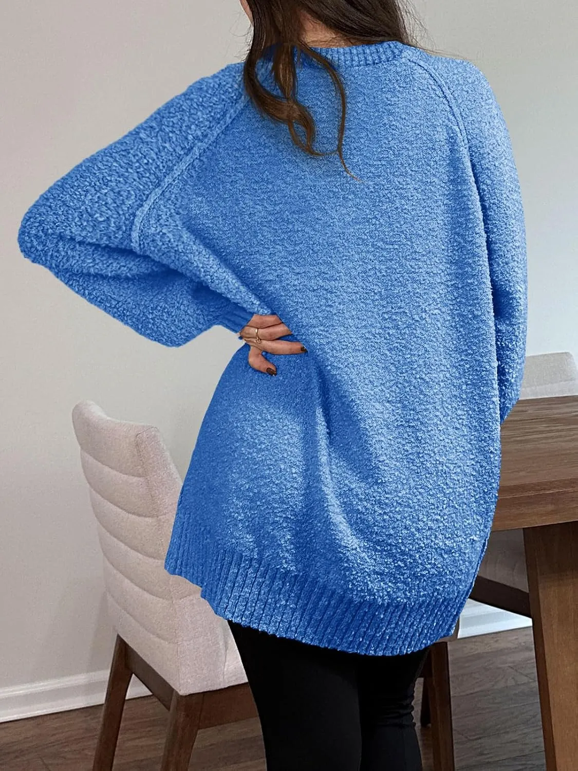 Saodimallsu Womens Oversized Sweater 2024 Fall Trendy Fuzzy Crew Neck Long Sleeve Casual Tunic Sweaters