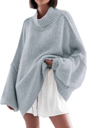 Saodimallsu Womens Oversized Sweaters Mock Neck Batwing Long Sleeve 2024 Fall Trendy Ribbed Knit Casual Tunic Sweater