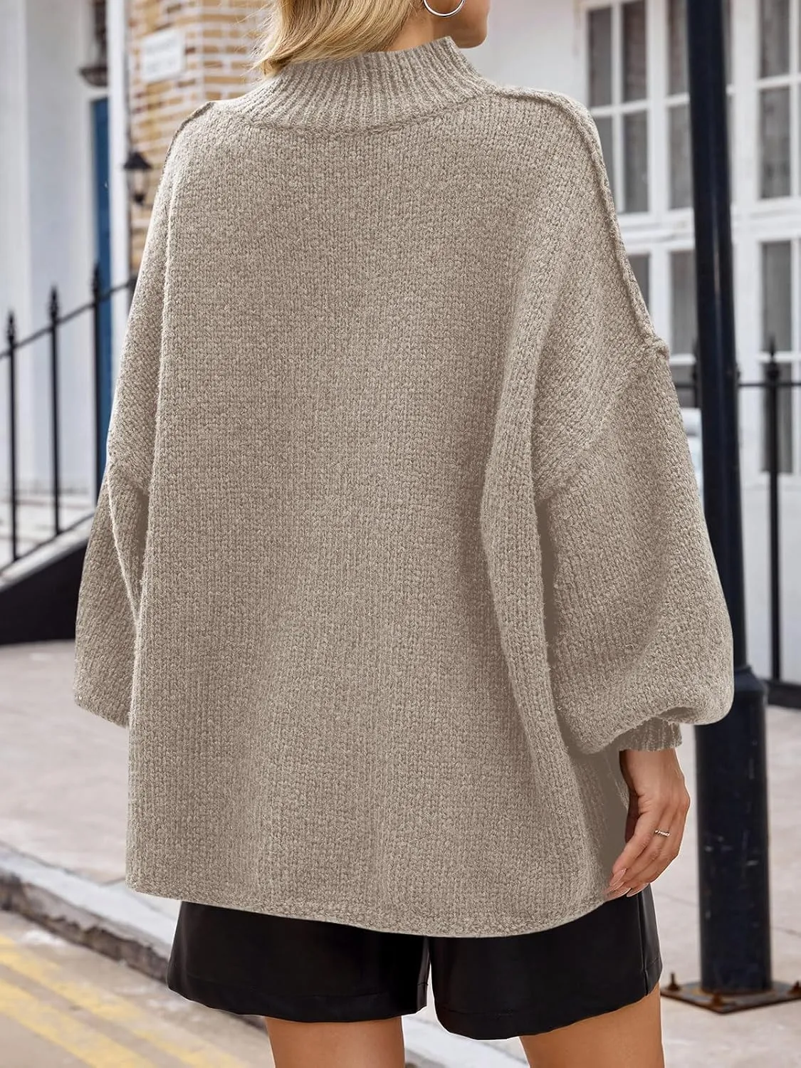 Saodimallsu Womens Oversized Sweaters Mock Neck Batwing Long Sleeve 2024 Fall Trendy Ribbed Knit Casual Tunic Sweater