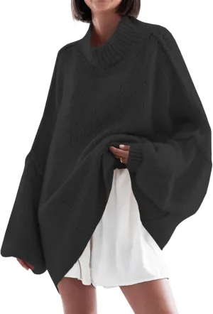 Saodimallsu Womens Oversized Sweaters Mock Neck Batwing Long Sleeve 2024 Fall Trendy Ribbed Knit Casual Tunic Sweater