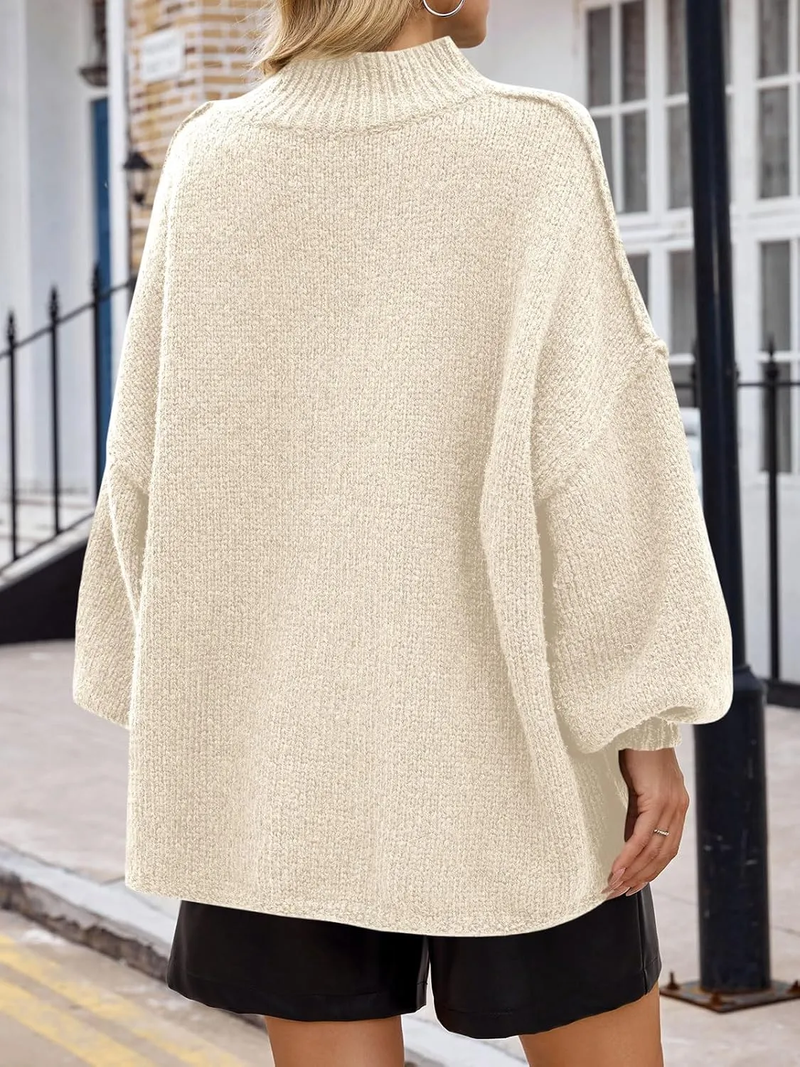 Saodimallsu Womens Oversized Sweaters Mock Neck Batwing Long Sleeve 2024 Fall Trendy Ribbed Knit Casual Tunic Sweater