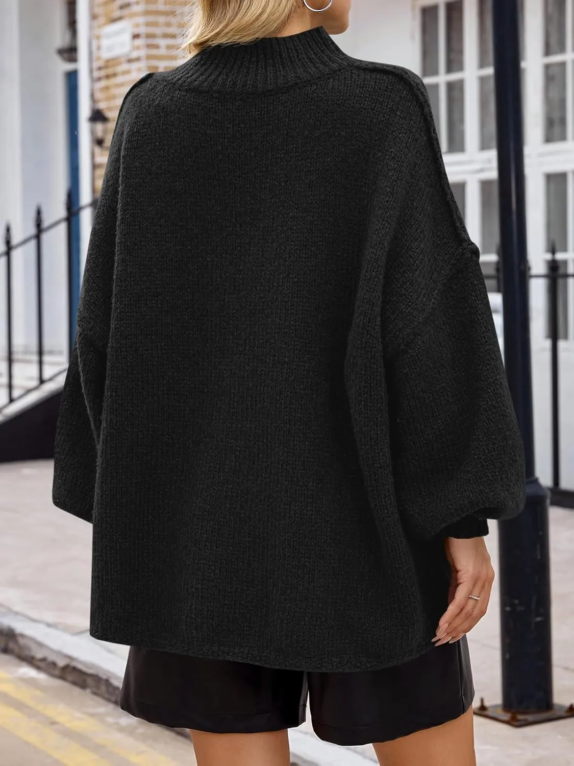 Saodimallsu Womens Oversized Sweaters Mock Neck Batwing Long Sleeve 2024 Fall Trendy Ribbed Knit Casual Tunic Sweater