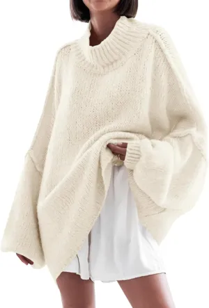 Saodimallsu Womens Oversized Sweaters Mock Neck Batwing Long Sleeve 2024 Fall Trendy Ribbed Knit Casual Tunic Sweater
