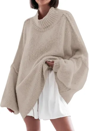 Saodimallsu Womens Oversized Sweaters Mock Neck Batwing Long Sleeve 2024 Fall Trendy Ribbed Knit Casual Tunic Sweater