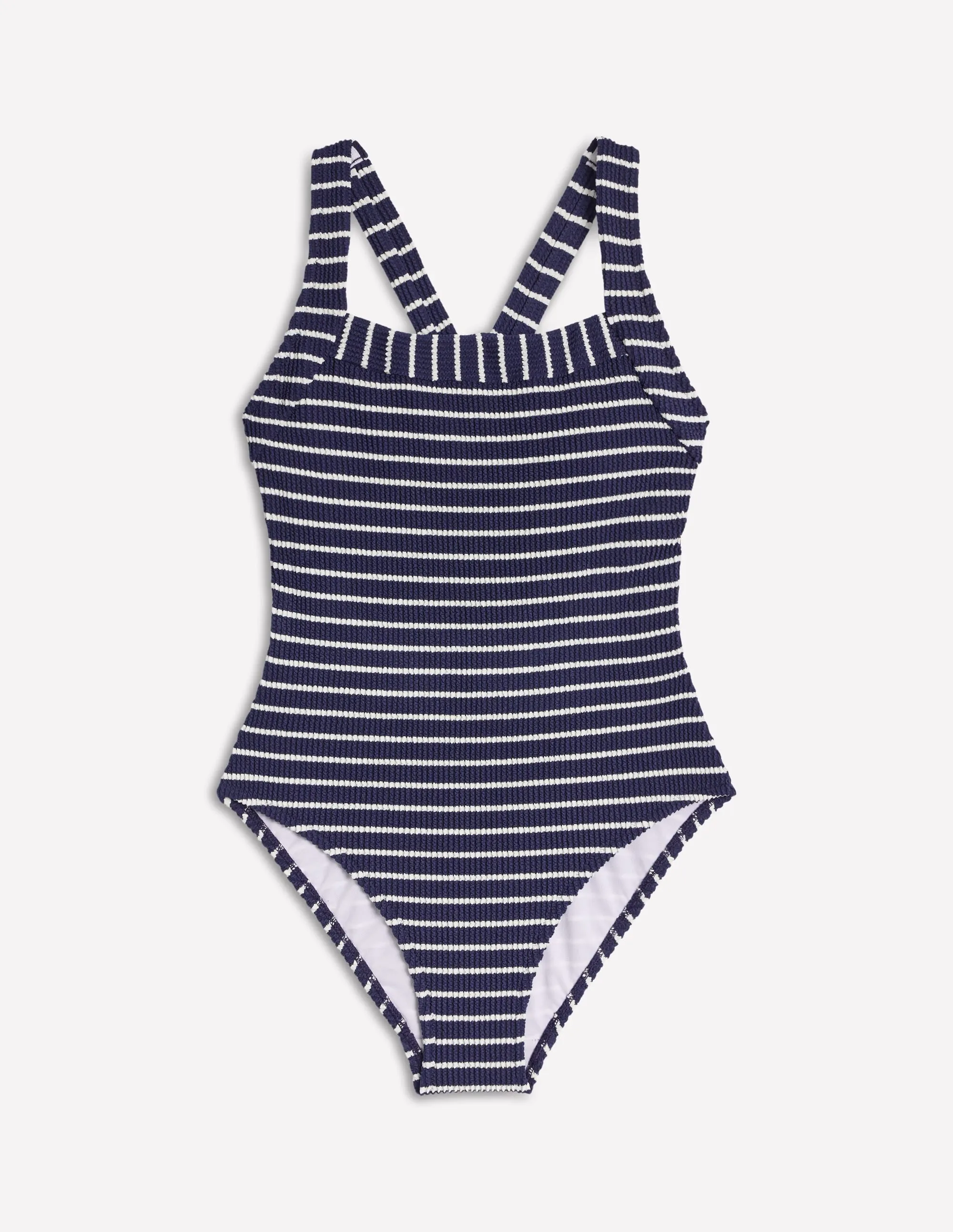 Scoop Cross Back Swimsuit-Navy/ Ivory