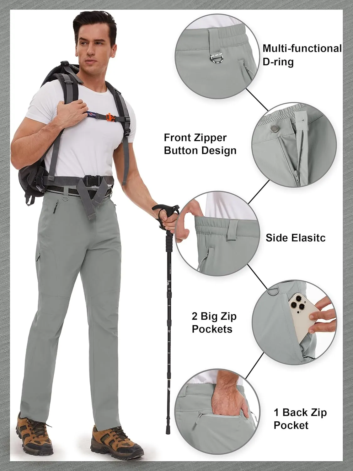 SEVEGO 30"/32"/34"/36" Inseam Men's Tall Hiking Pants Quick Dry Outdoor Waterproof Fishing Cargo Pants with Belt 5 Pockets
