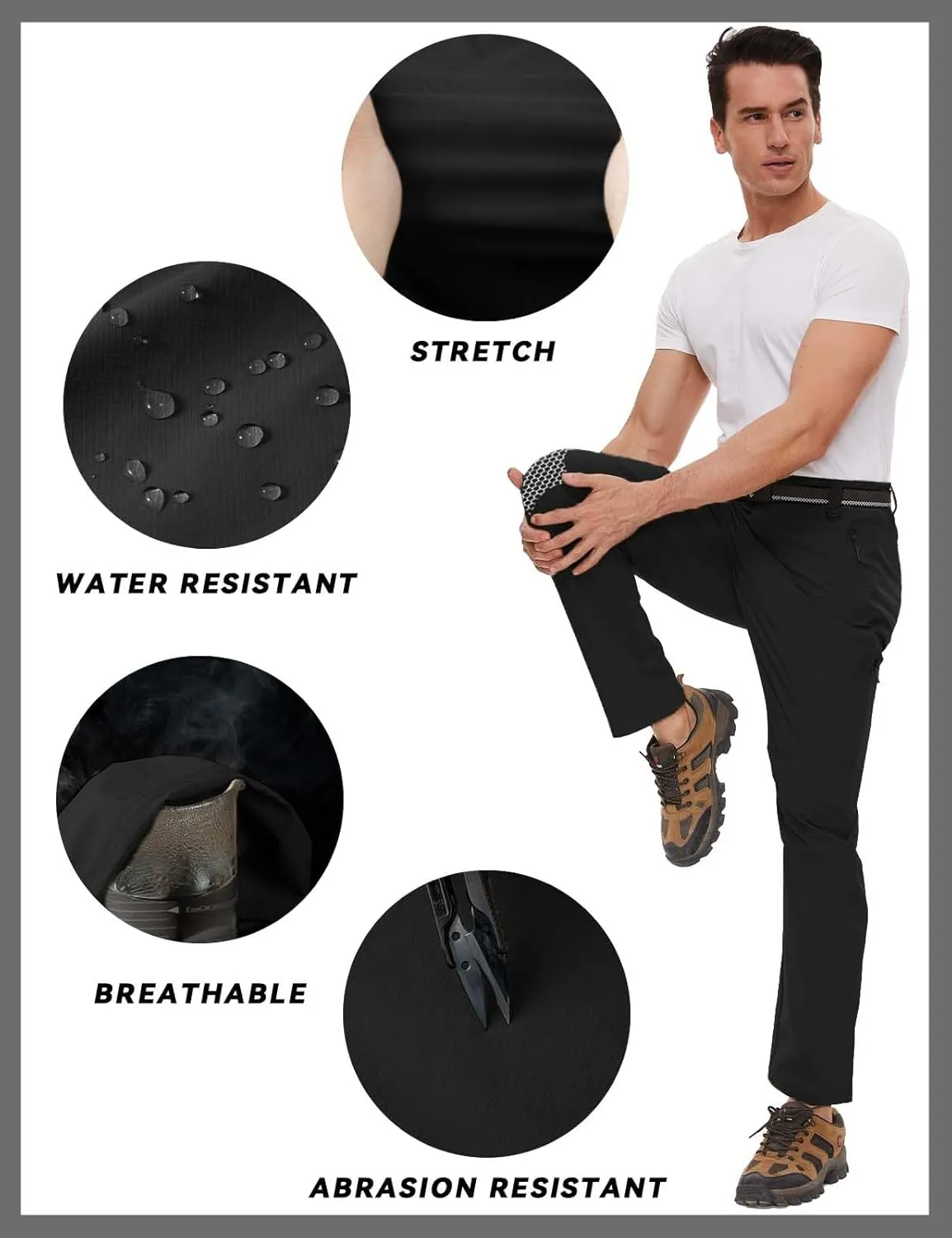 SEVEGO 30"/32"/34"/36" Inseam Men's Tall Hiking Pants Quick Dry Outdoor Waterproof Fishing Cargo Pants with Belt 5 Pockets