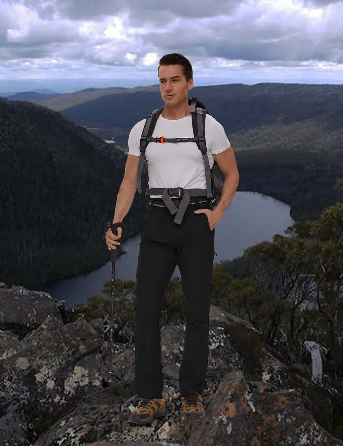 SEVEGO 30"/32"/34"/36" Inseam Men's Tall Hiking Pants Quick Dry Outdoor Waterproof Fishing Cargo Pants with Belt 5 Pockets
